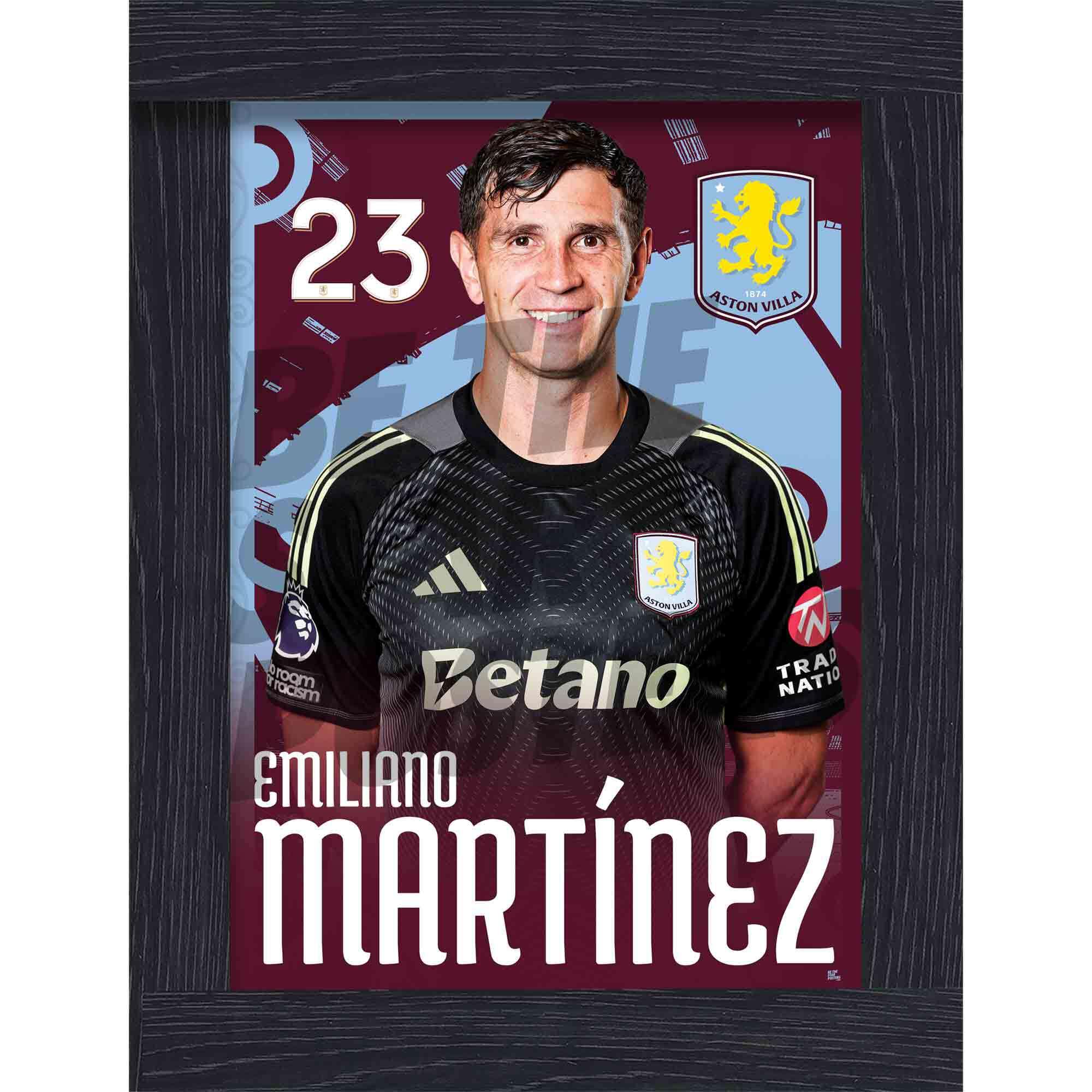 Aston Villa FC Emi Martinez 25/26 Headshot Poster Framed A3 - Official Martinez Poster - Perfect Aston Villa Gifts for Boys & girls - Football Wall Art - Premier League Posters & Aston Villa Gift Idea