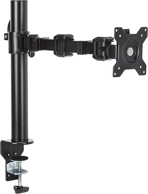 Amazon Basics Supporto per Singolo monitor, con montaggio a scrivania, braccio regolabile in altezza, in acciaio, Nero