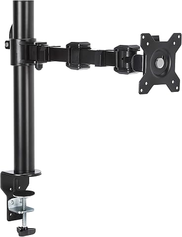 Amazon Basics Supporto per Singolo monitor, con montaggio a scrivania, braccio regolabile in altezza, in acciaio, Nero
