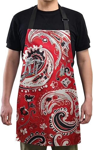 Miniatura 6 de RPLIFE Delantal rojo degradado para hombre con bolsillos, delantales de barbacoa para hombres, delantal impermeable, accesorios de cocina para