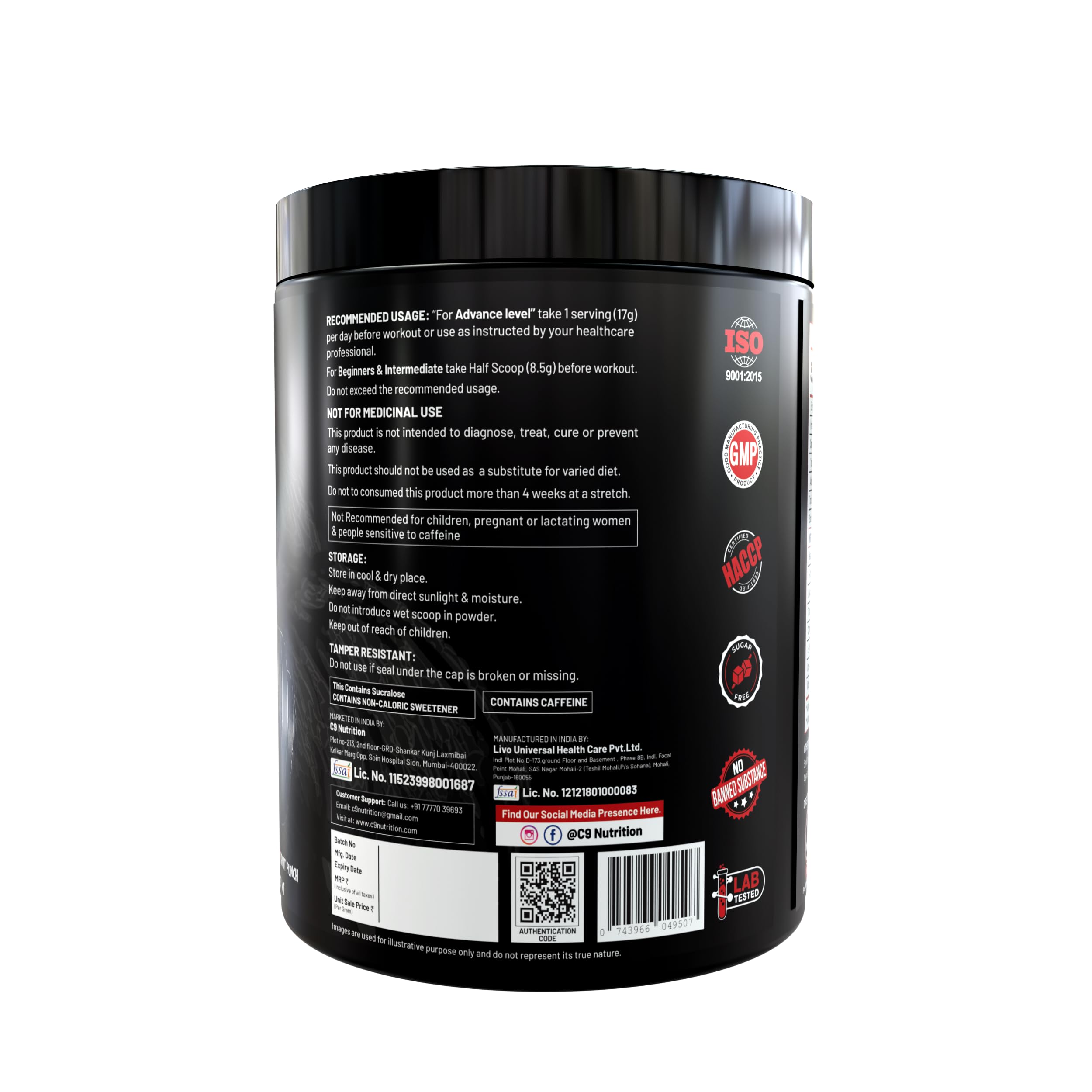 C9 Nutrition Ring Master Pre Workout Powder for Men & Women - 30 Servings, 255gm | 3000mg Beta Alanine, Citrulline Malate, Taurine & Creatine | High Energy, Pump, Strength & Focus (Fruit Punch) — Amazon image 8