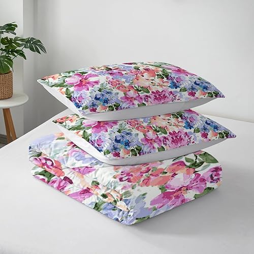 Miniatura 5 de Juego de edredón colorido para cama de tamaño King, juegos de ropa de cama de flores rosas y moradas, esponjosas, coloridas y plantas, para todas