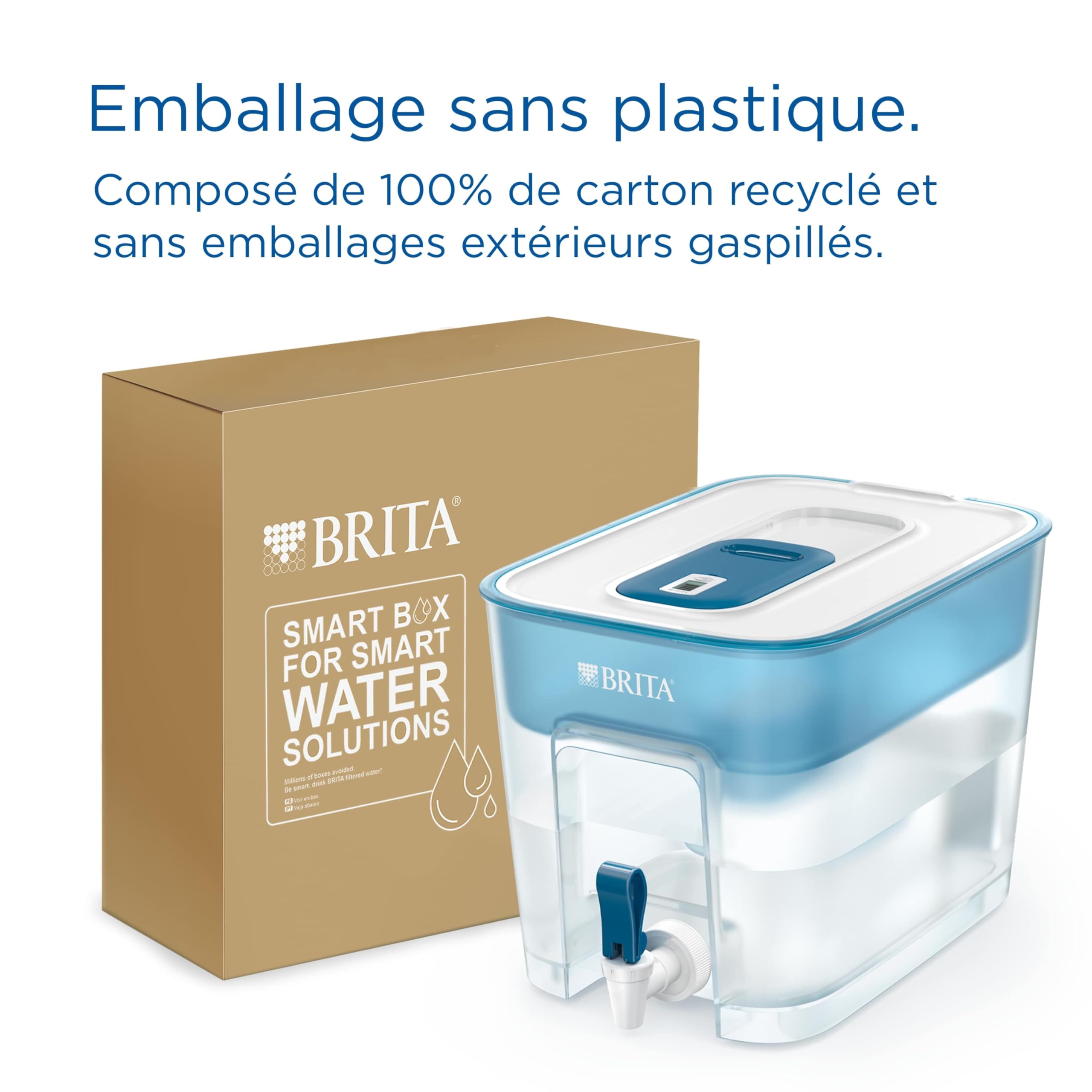 BRITA Flow système de filtration d’eau Cool blue (8,2 L) avec 1 filtre MAXTRA PRO All-in-1 – réduit les PFAS, le chlore et le tartre – distributeur d’eau au format XXL, compatible réfrigérateur – emba