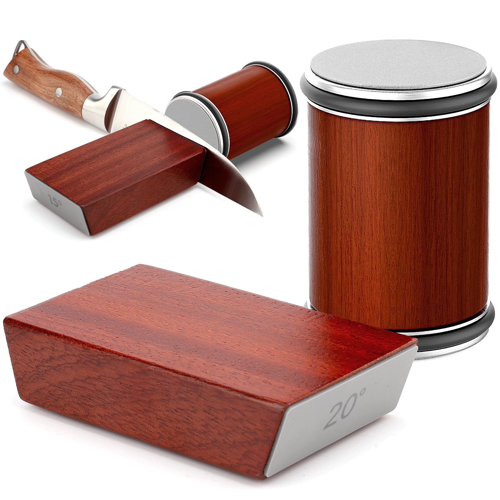 Rolling Knife Sharpener for Razor Sharp Edges, Easy Kitchen Knife Sharpening Tool Kit for Steel of Any Hardness, 15 & 20 Degrees Powerful Magnetic Holder