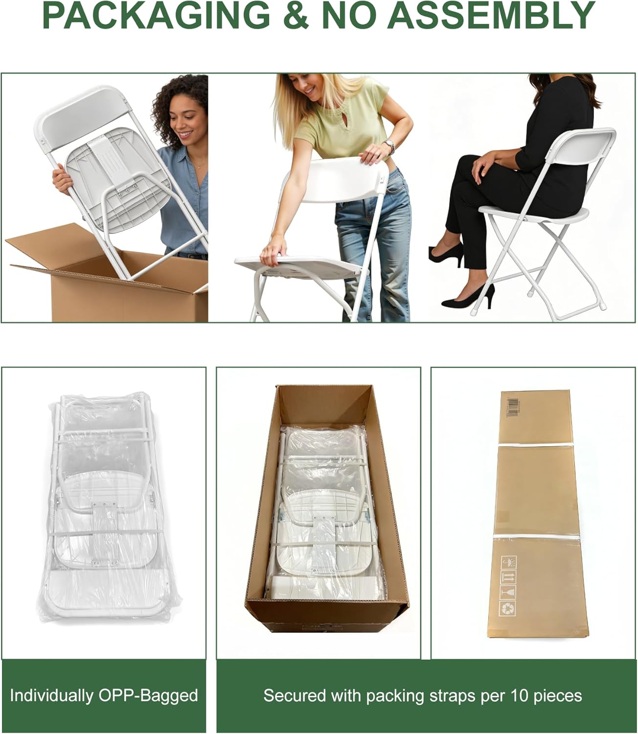 10 Pack White Plastic Folding Chairs, Heavy-Duty Steel Frame, Portable Stackable Foldable Chairs with Non-Slip Feet – Commercial Indoor/Outdoor Seating for Events, Weddings, Office, Parties