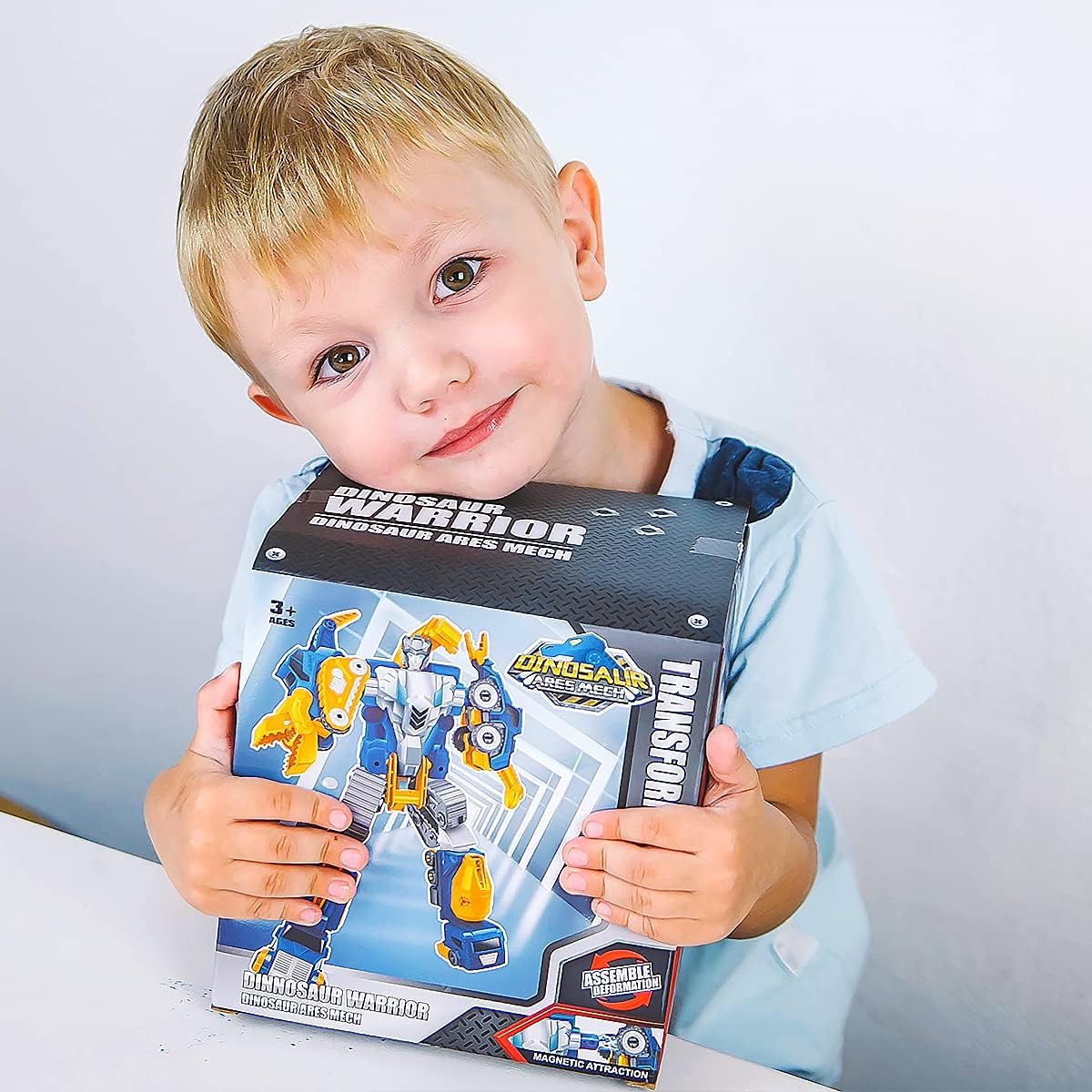 Construction Trucks Toy Dinosaur Vehicles Magnetic Set, 5-in-1 Educational STEM Building Car Kit, Transform to Big Robot, Holiday Present Birthday Gift for Toddler Kid 3 4 5 6 7 Year Old Boys Girls