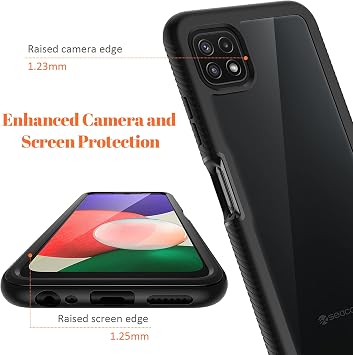 seacosmo for Samsung A22 5G Case, Galaxy A22s Cover [with Screen Protector] Full Body Shockproof Protection Armour Cover Slim Fit Bumper Protective Phone Case for Samsung Galaxy A22/A22s - Black/Clear
