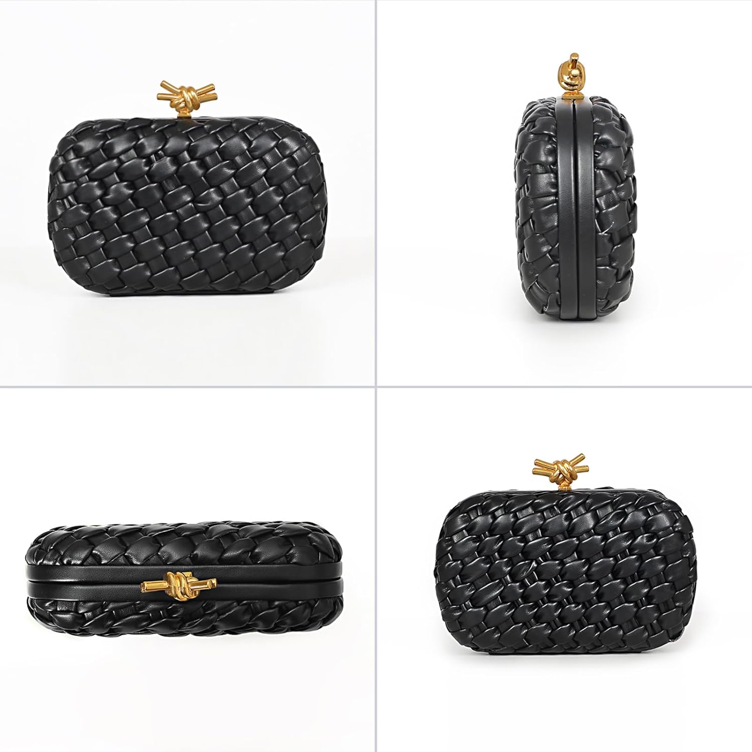 Handwoven Clutch Evening Bag for Women – Structured PU Leather Purse with Chain Strap for Wedding, Party & Date Night - Image 3