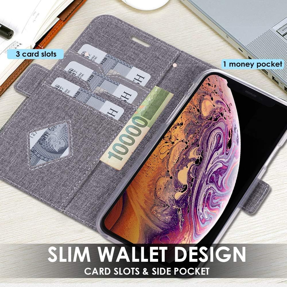 ProCase iPhone XS Max Wallet Case, Folio Folding Flip Cover Protective Case for Apple iPhone Xs Max 6.5" (2018 Release), with Card Holder Kickstand -Grey