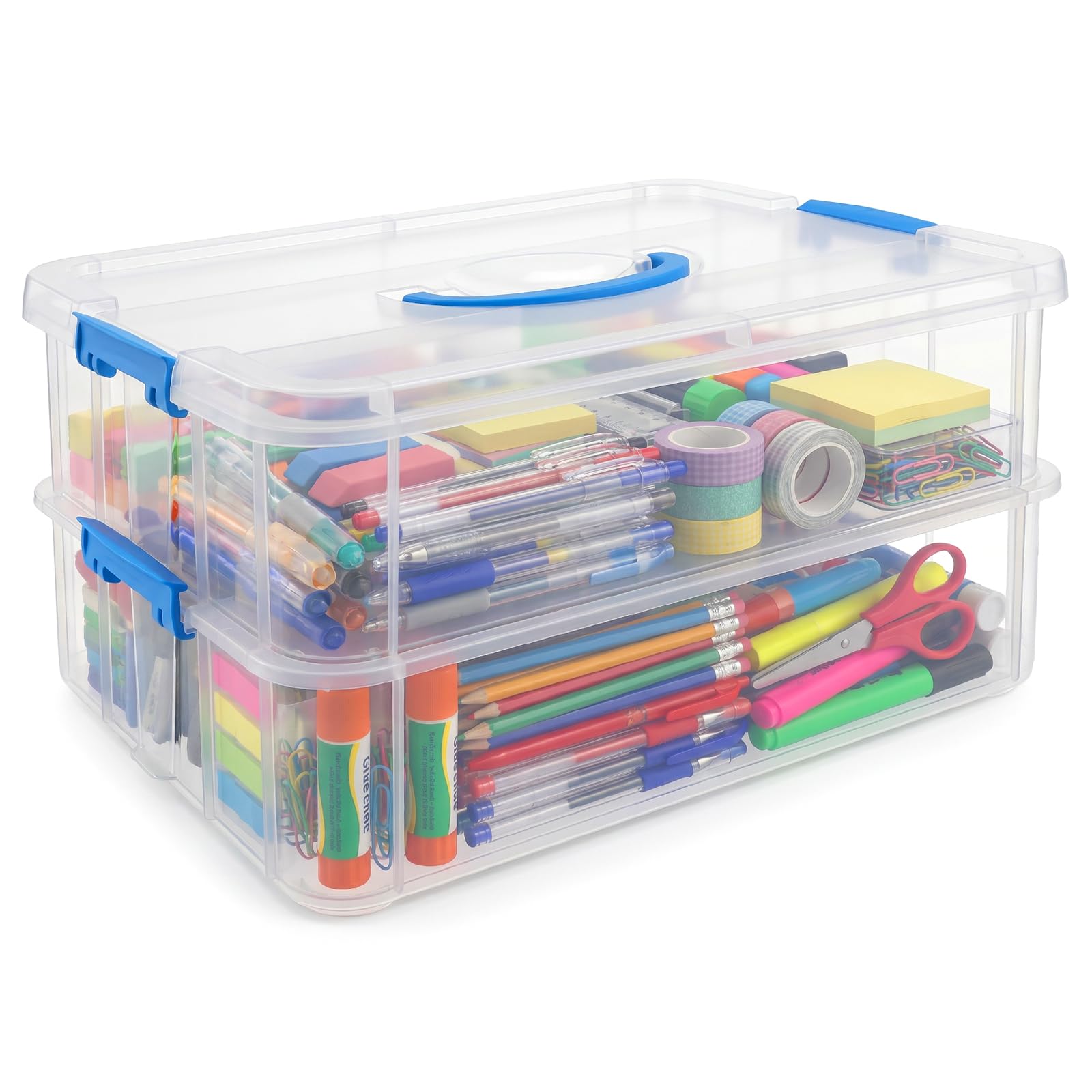 Kryndle Craft Storage Box, 2 Layer Storage Boxes with Portable Handle