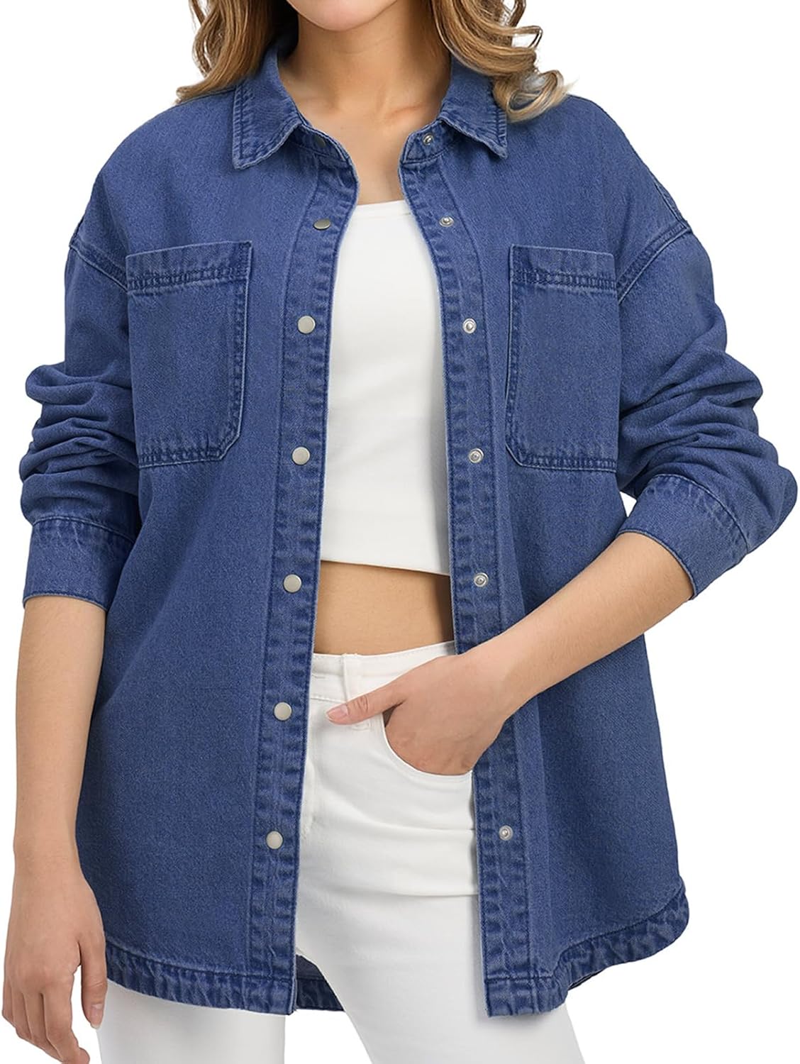 HISEA Denim Shirt Women, Jean Shirts for Women, Oversized Denim Shirt for Women, Jean Shacket with Long Sleeves for Winter