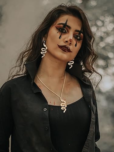 Miniatura 2 de YANCHUN Aretes de serpiente dorados, collar para mujeres y niñas, collar con colgante de serpiente de diamantes de imitación, aretes colgantes