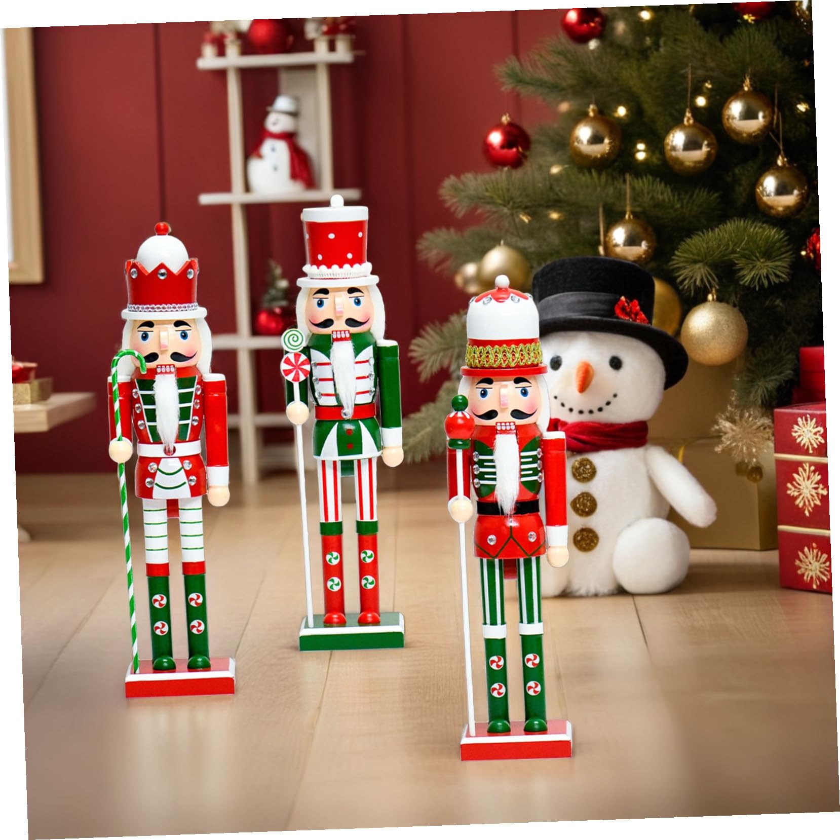 Mikikit Figura in Legno 38 Cm 3 Pezzi Decorazione Natalizia Personaggio da Tavolo per Addobbi Festivi e Compleanni