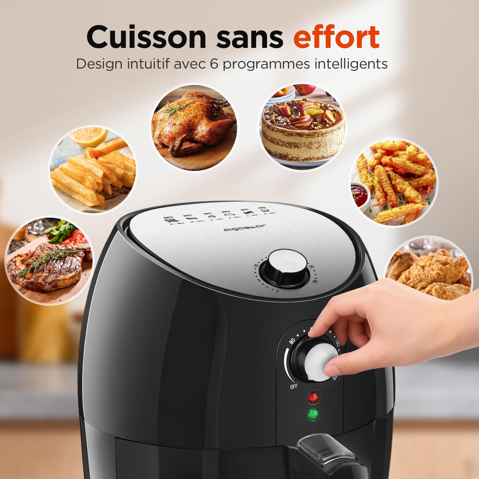 Aigostar Hayden Pro - Air fryer, Friteuse Sans Huile, 6 Programmes de Cuisson, Format compact 3.5L Friteuse à air, Revêtement antiadhésif, Réglable 80-200°C, 1500 W, Nettoyage Facile, Noire