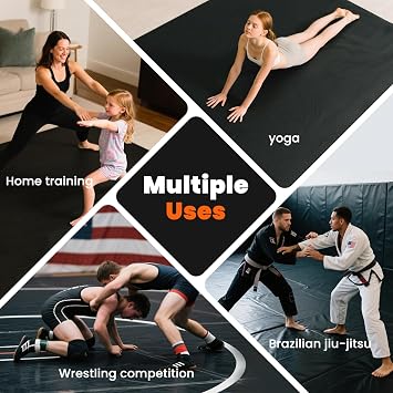 Foam/Inflatable Wrestling Mat - 10'x10' Wrestling Mats for Kids, Jiu Jitsu Mats for Home, Flow Space Mats BJJ, Roll-up Training Mats for Grappling, Martial Arts, Judo, Boxing, MMA 5'x10'/8'x8'/13'x13'