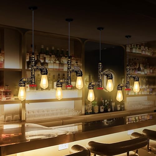 Miniatura 8 de Kawell Lámparas colgantes vintage, lámpara de techo retro industrial, lámpara de techo creativa de tubería de agua, lámparas colgantes Art Deco