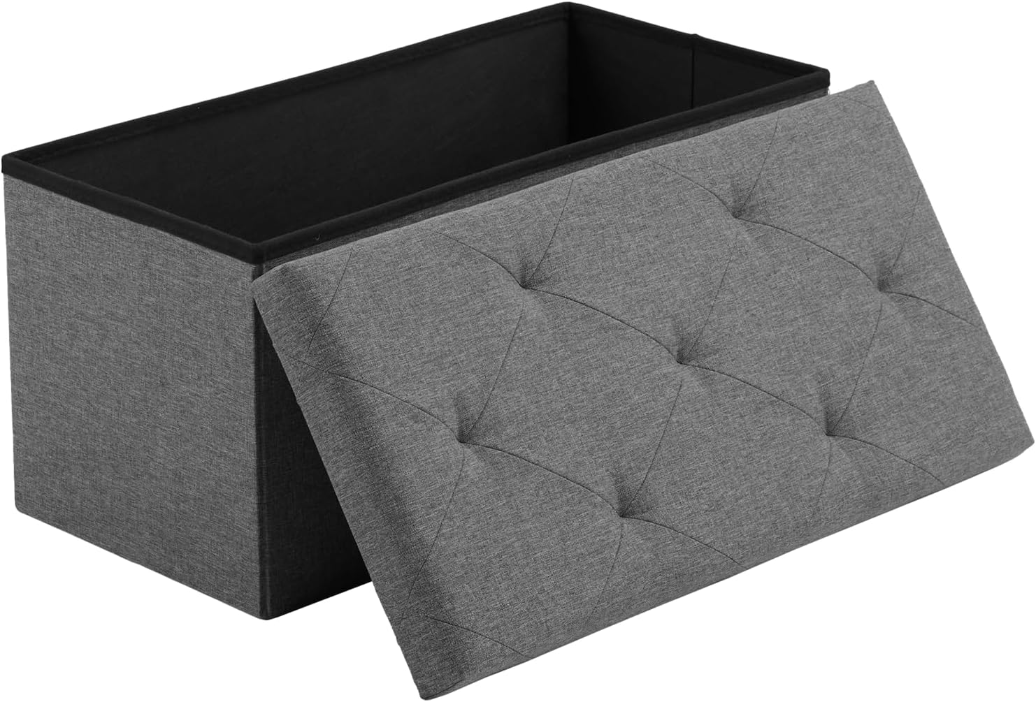 Sweetcrispy 30 Inches Folding Storage Ottoman Bench, End of Bed Foot Rest Stools Ottoman Storage Chest with Padded Seat for Bedroom, Living Room, Entryway, Holds up to 660 lb, Deep Grey
