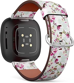 CJBROES Replacement Leather Watch Band, Compatible with Fitbit Versa 3 and Fitbit Sense of Wristband Bracelet Accessory - Spring Flowers Branch