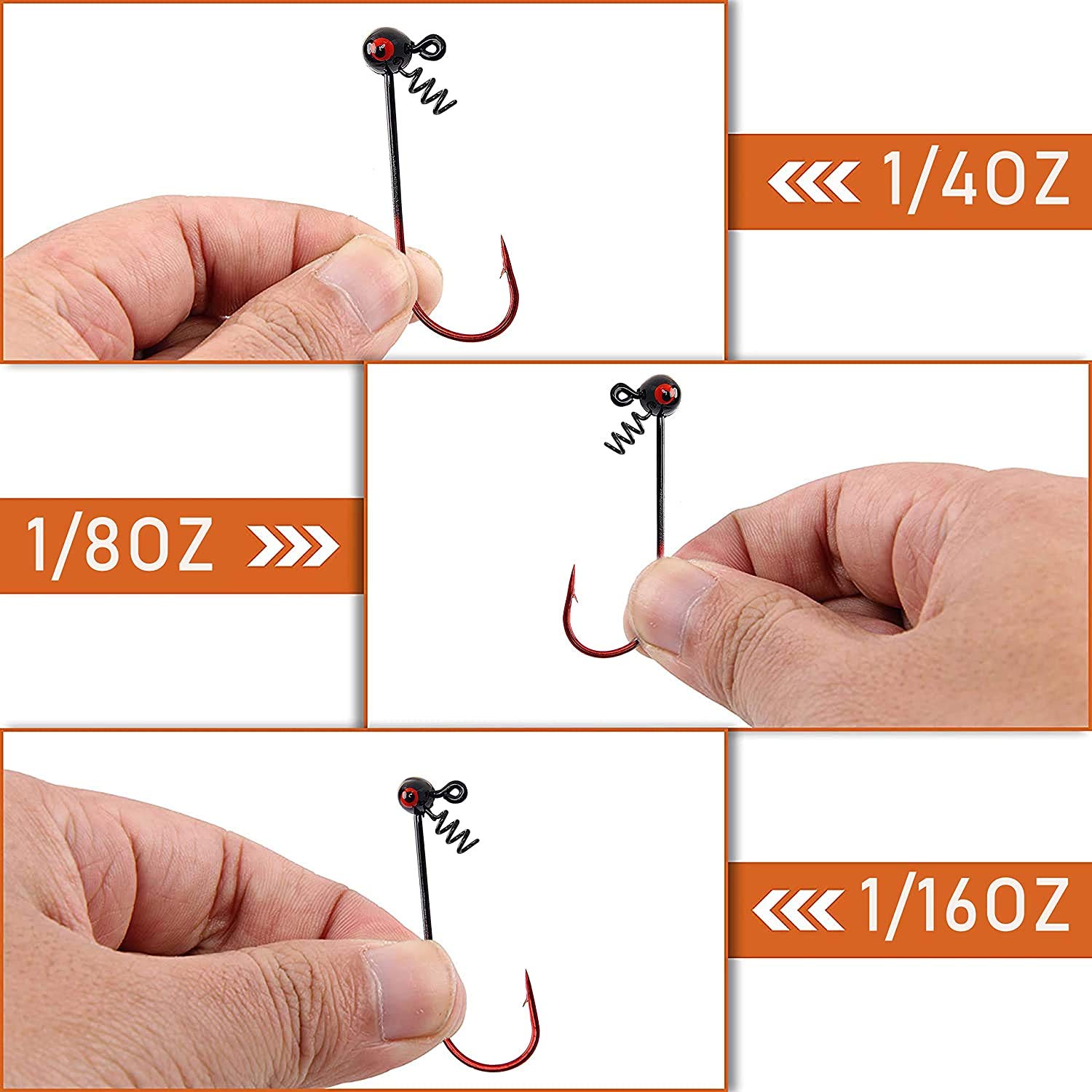 10 Jig Heads Piombo Da Pesca 3/8 1/2 1 1-1/4 Oz - Esche Per Bass E Trota - Sale.Magic