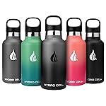 HYDRO CELL Stainless Steel Water Bottle with Straw & 2 Standard Mouth Lids (32oz 24oz 20oz 16oz) Keeps Liquids Hot or Cold w/Double Wall Vacuum Insulated Leak Proof Sport Design (Graphite/Black 16oz)