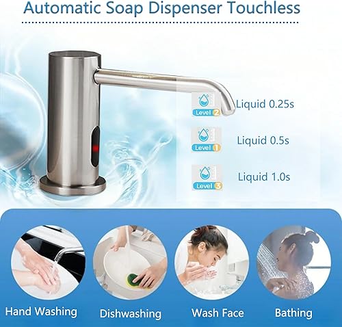 Miniatura 2 de Dispensador automático de jabón sin contacto para cocina y baño, dispensador de jabón eléctrico comercial integrado, sensores infrarrojos mejorados,