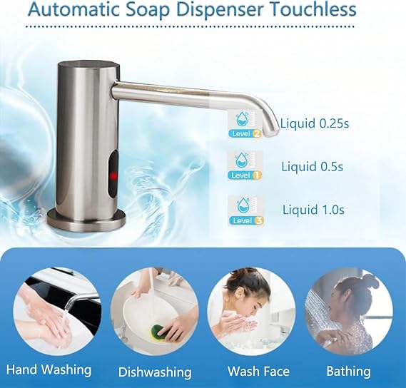 Touchless Automatic Built in Sink Soap Dispenser Infrared Sensors Soap | Electric Sensor Soap Dispenser With Bottle And Pump Commercial Accessory For Kitchen Bathroom And Public Wash Sink Daily Use