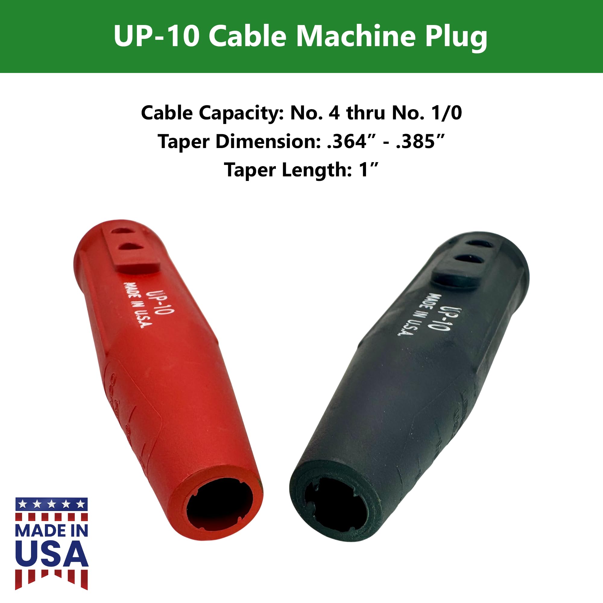 Lenco UP-10 - Coppia di connettori conici per cavi da saldare, colore: nero (05270) e rosso (05271), adatto per cavi di saldatura da 4 a 1/0, stile spina conica lunga, made in USA