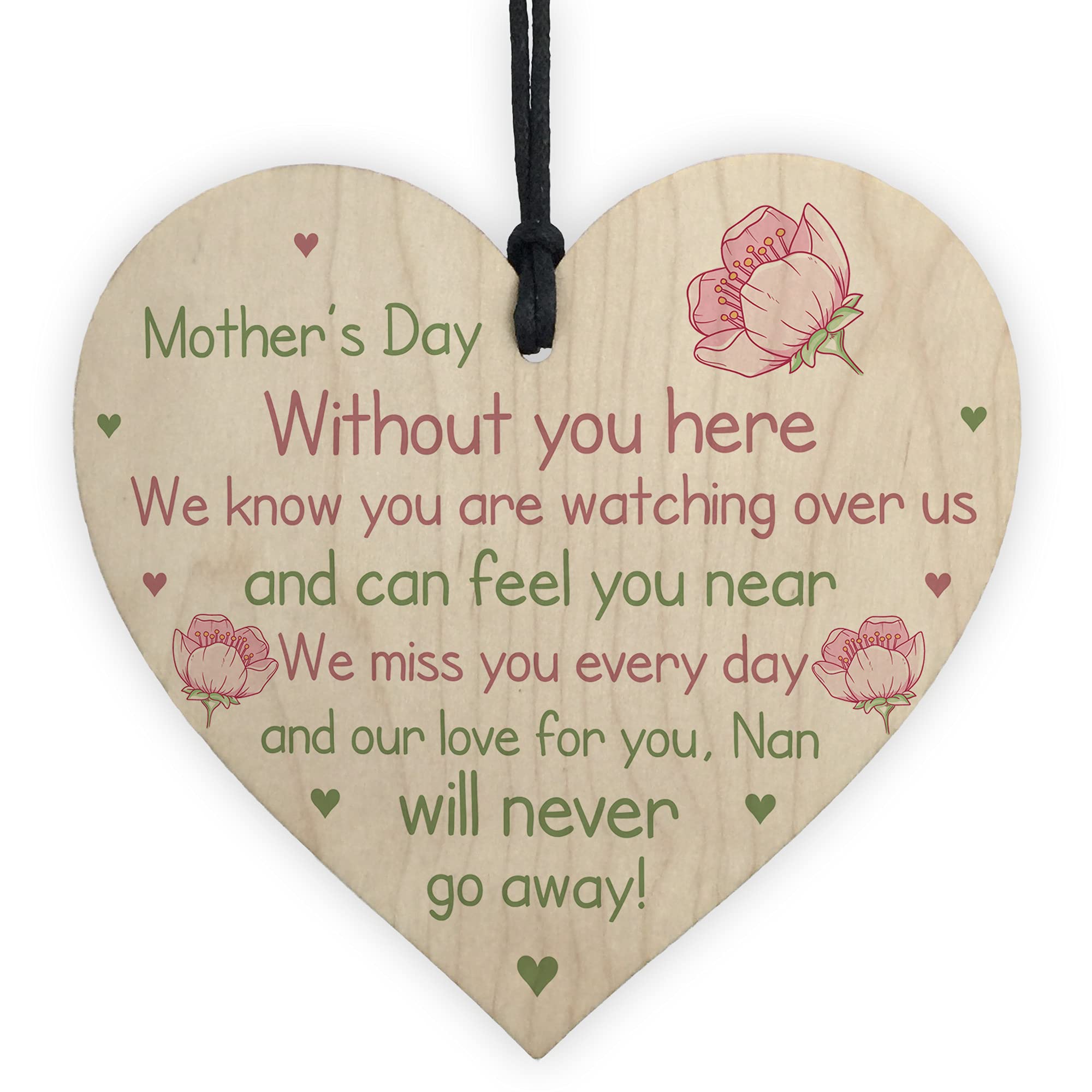 Red Ocean Pink Mothers Day Memorial Plaque For Nan Wooden Heart Mother's Day Sign For Nan