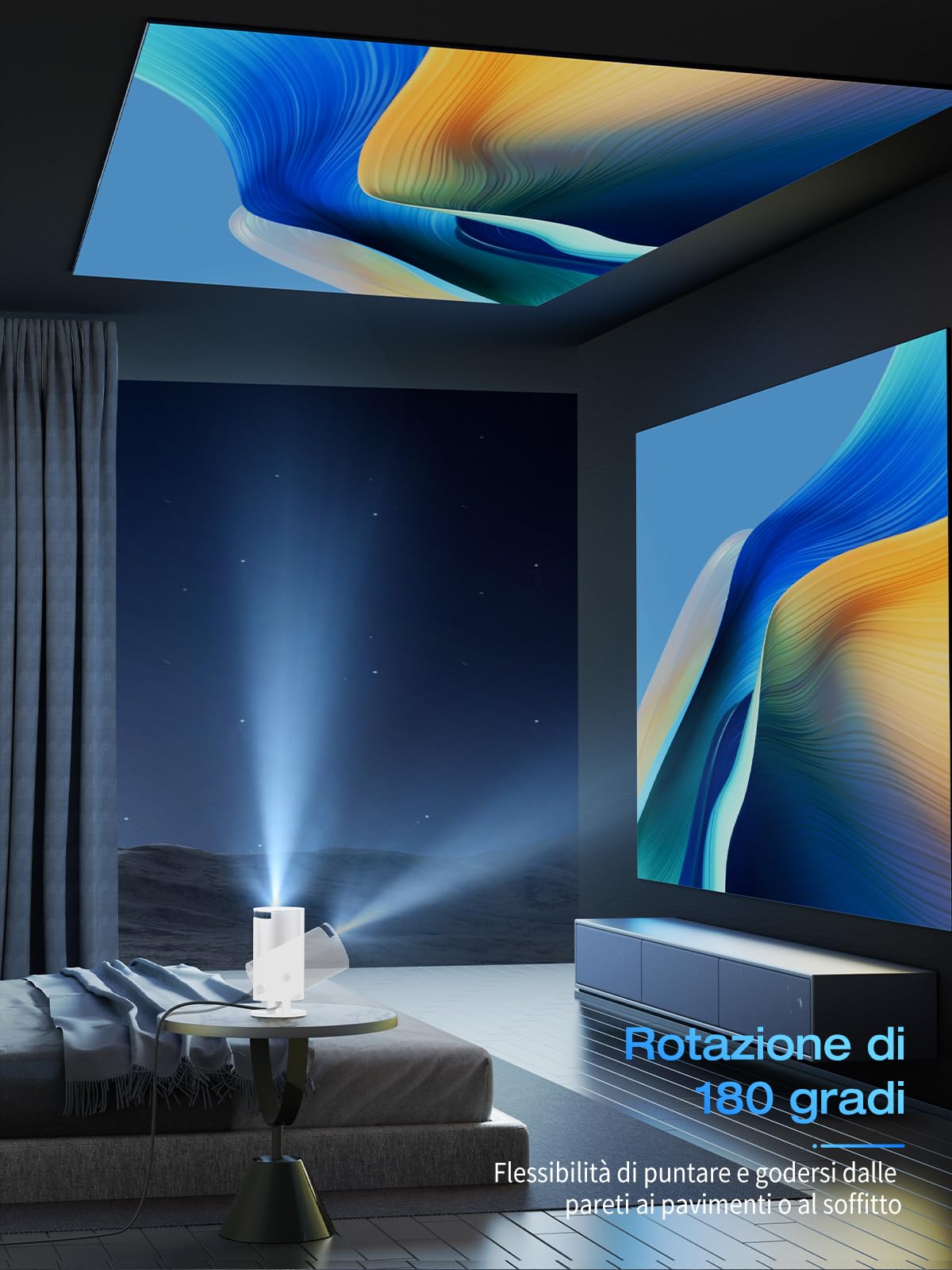 [App integrata & Android 11.0] Proiettore 2025 Upgraded Mini Proiettore Portatile 20000 Lumen 4K Supporta con WiFi 6 Bluetooth 5.2 Auto Keystone 180°Rotazione per Phone/HDMI/TV Stick/USB (1080P)