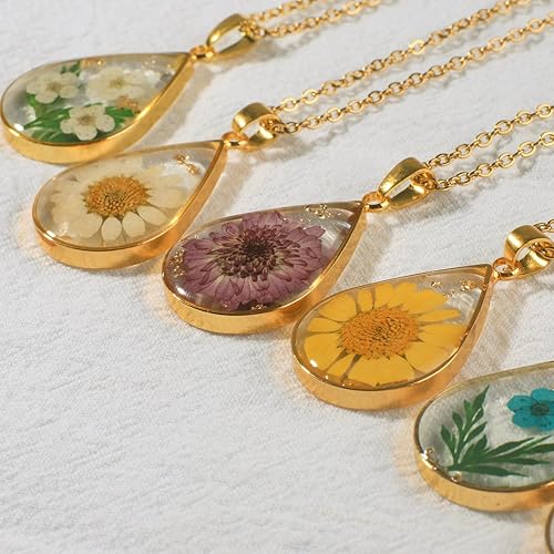 Miniatura 4 de MOLUONAQI Collar de flores prensadas de oro hecho a mano Collar de flores del mes de nacimiento para mujer Collar de flores silvestres, collares