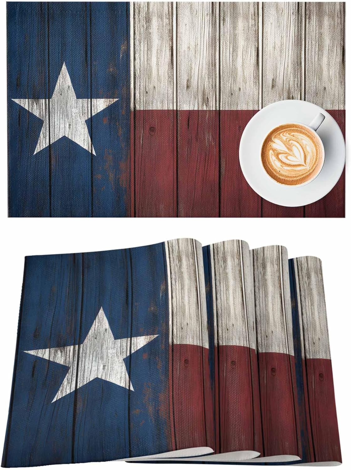 Placemats for Dining Table Set of 6 Texas State Flag Painted on Wooden Planks Patriotic Emblem Table Mats for Home Kitchen Restaurant Christmas Party Decoration,Washable