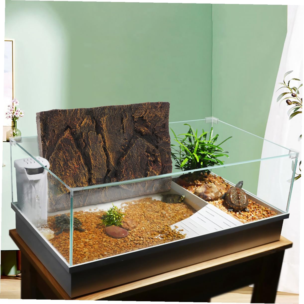 Tablero de Fondo para Acuario de Tortugas PU 3D Decoración Estable y Chic para Terrarios, Pack de 2 Piezas Adecuado Decoración de Acuarios y Escenas