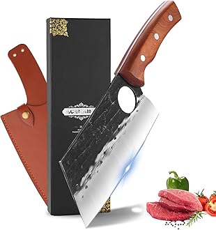 ACEKNIFE 7.5" Serbian Meat Cleaver, Hand Forged Chopper, Full Tang with Sheath for Kitchen,Camping&BBQ,Gift Idea for Men and Women
