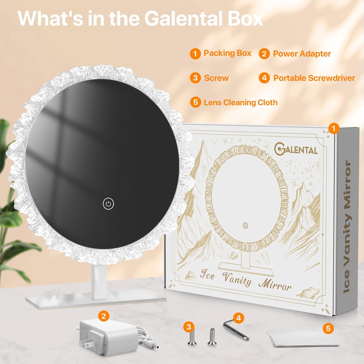 Crystal Round Vanity Mirror with Lights, 16 Inch Dimmable LED Makeup Mirror for Women, 3 Color Temperatures, Touch Switch, Gold, Ideal for Girlfriend & Makeup Lovers