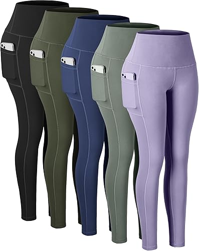 CHRLEISURE - Leggings con bolsillos para mujeres, pantalones deportivos de cintura alta con control de abdomen, para ejercicio y yoga