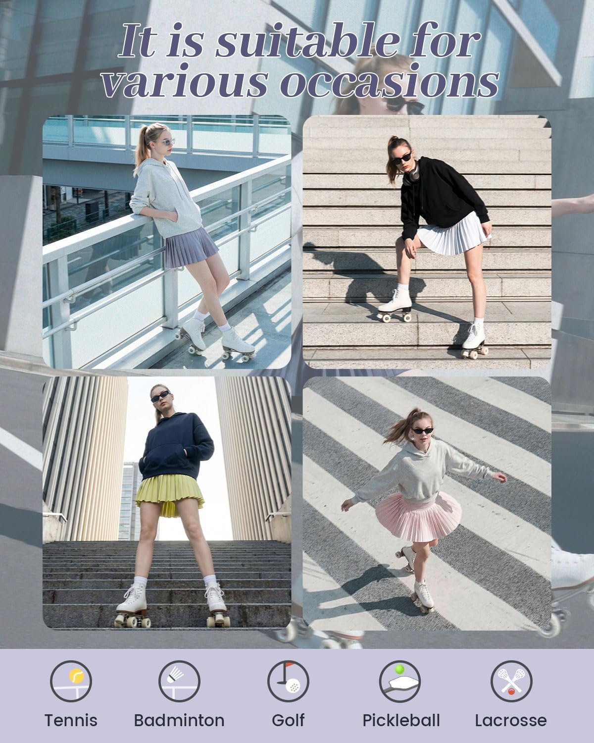 Women's Pleated Skort - High-Waisted, Built-in Dual-Pocket Shorts, UV Protection for Tennis & Daily Wear - Image 3