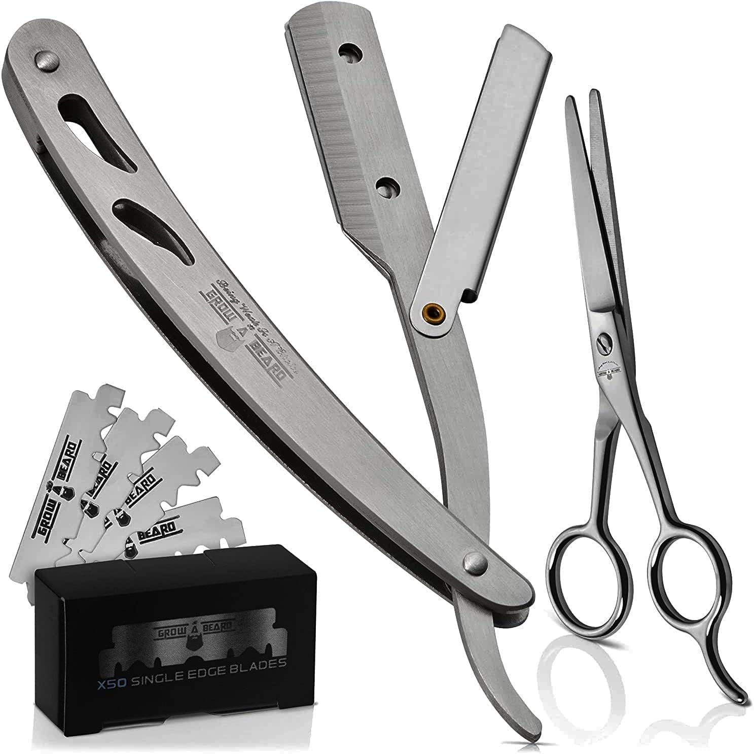 Beard Brush for Men & Beard Comb Set w/Mustache Scissors Grooming Kit, Natural Boar Bristle Brush, Dual Action Wood Comb, and Travel Bag Great for Christmas Gift (Mahogany)
