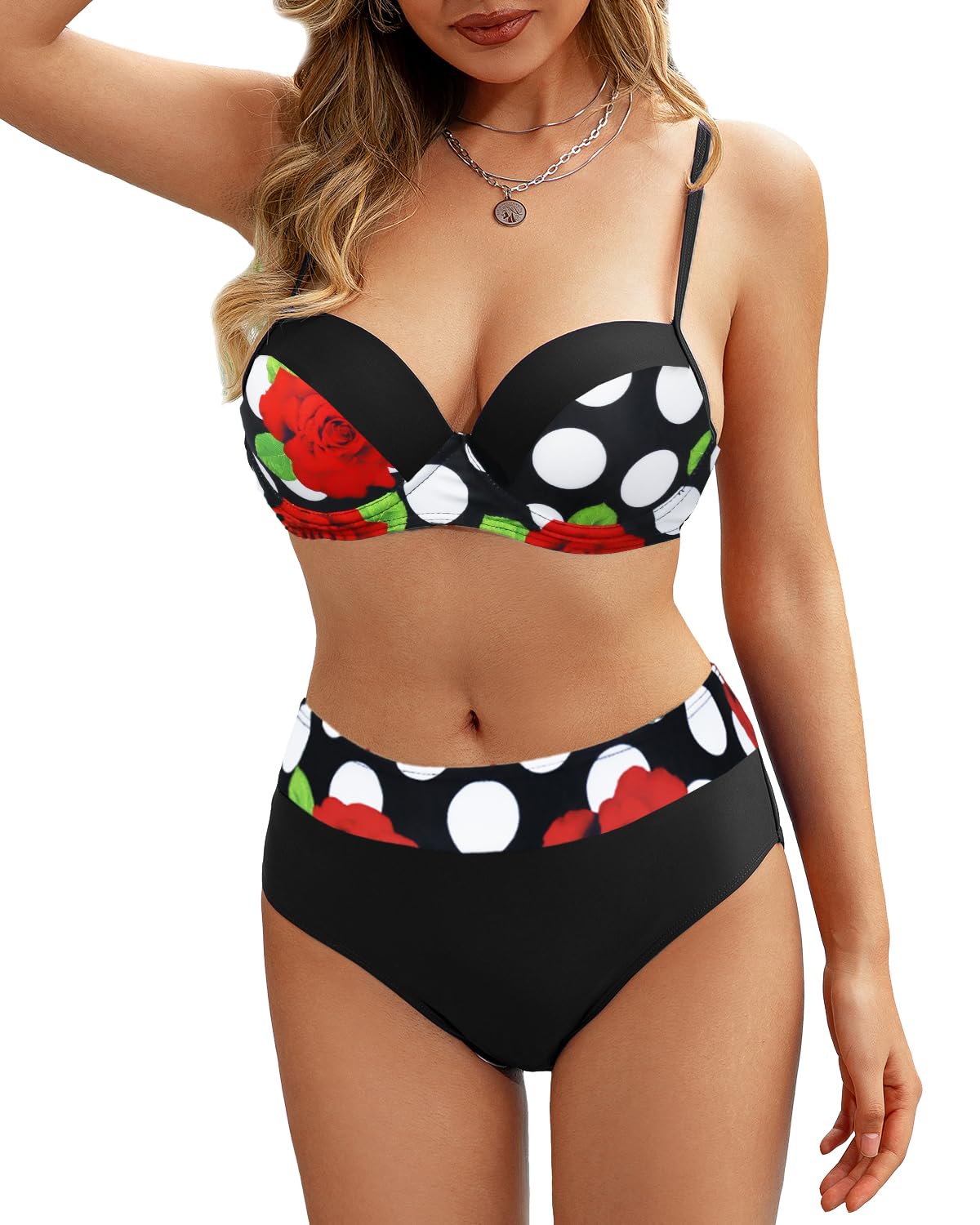 Rayson Costumi da Bagno Due Pezzi per Donna Vita Alta con Stampa Floreale Push Up Costumi Mare Donna con Ferretto Sexy Bikini Brasiliana Set