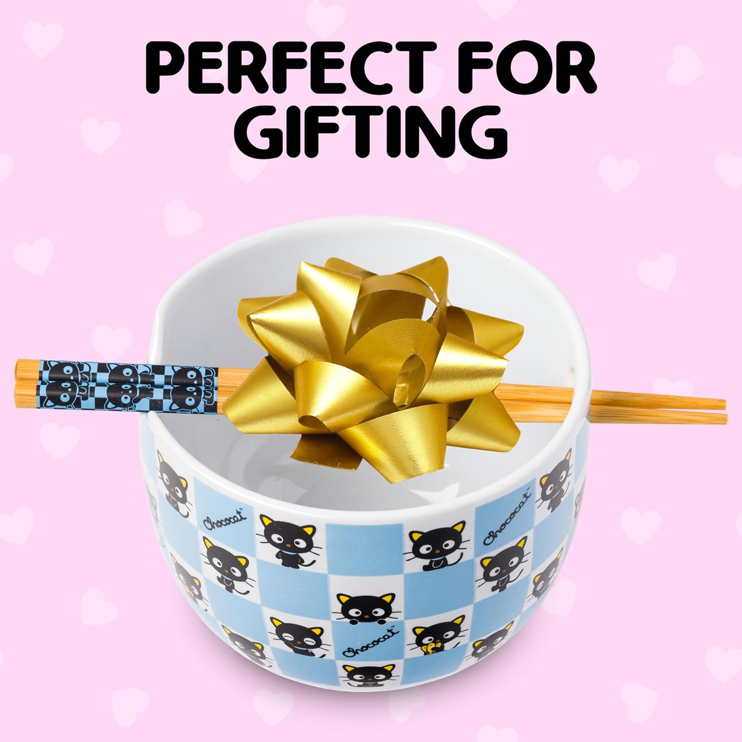 Silver Buffalo Hello Kitty and Friends Chococat Checkered Pattern Ceramic Ramen Noodle Rice Bowl with Chopsticks, Microwave Safe, 20 Ounces - Image 7
