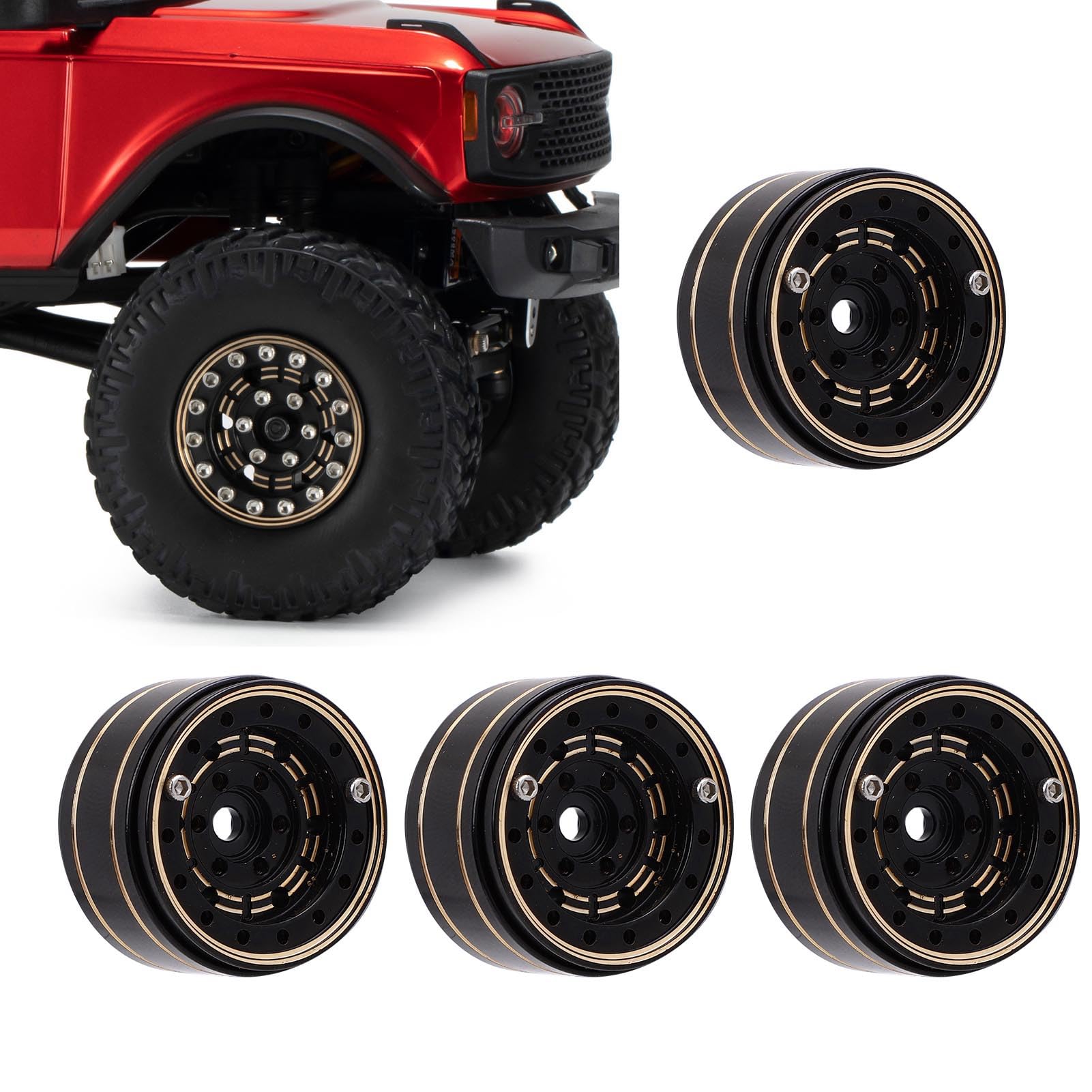 Diyeeni 4 Piezas Beadlock Rueda Cubo de Latón para SCX24 1/18 Coche RC | Bujes de rueda de coche RC de 1 pulgada, bujes de rueda de coche modelo mecanizados CNC, con tornillos, para Axial SCX24