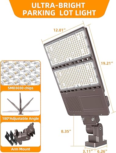 Miniatura 8 de Luz LED de estacionamiento de 320 W, 256 W, 192 W, ajustable, UL DLC, 5000 K, caja de zapatos, luz con fotocélula fotográfica, luces de calle
