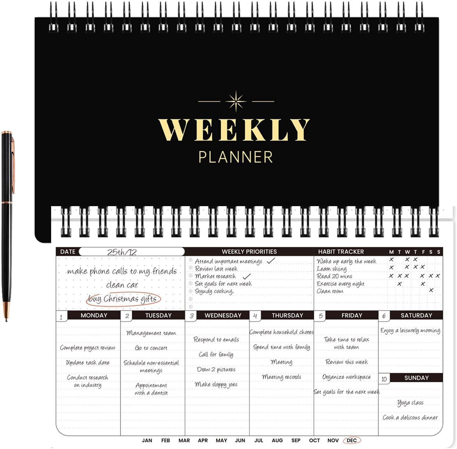 Weekly Planner - Undated Planner for Whole Year, Weekly To Do List, Planner Daily Weekly and Monthly, Goals Scheduled Planner with Habit Tracker, 55 Weeks, 6.3''x11.2''