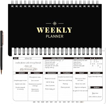 Weekly Planner - Undated Planner for Whole Year, Weekly To Do List, Planner Daily Weekly and Monthly, Goals Scheduled Planner with Habit Tracker, 55 Weeks, 6.3x11.2