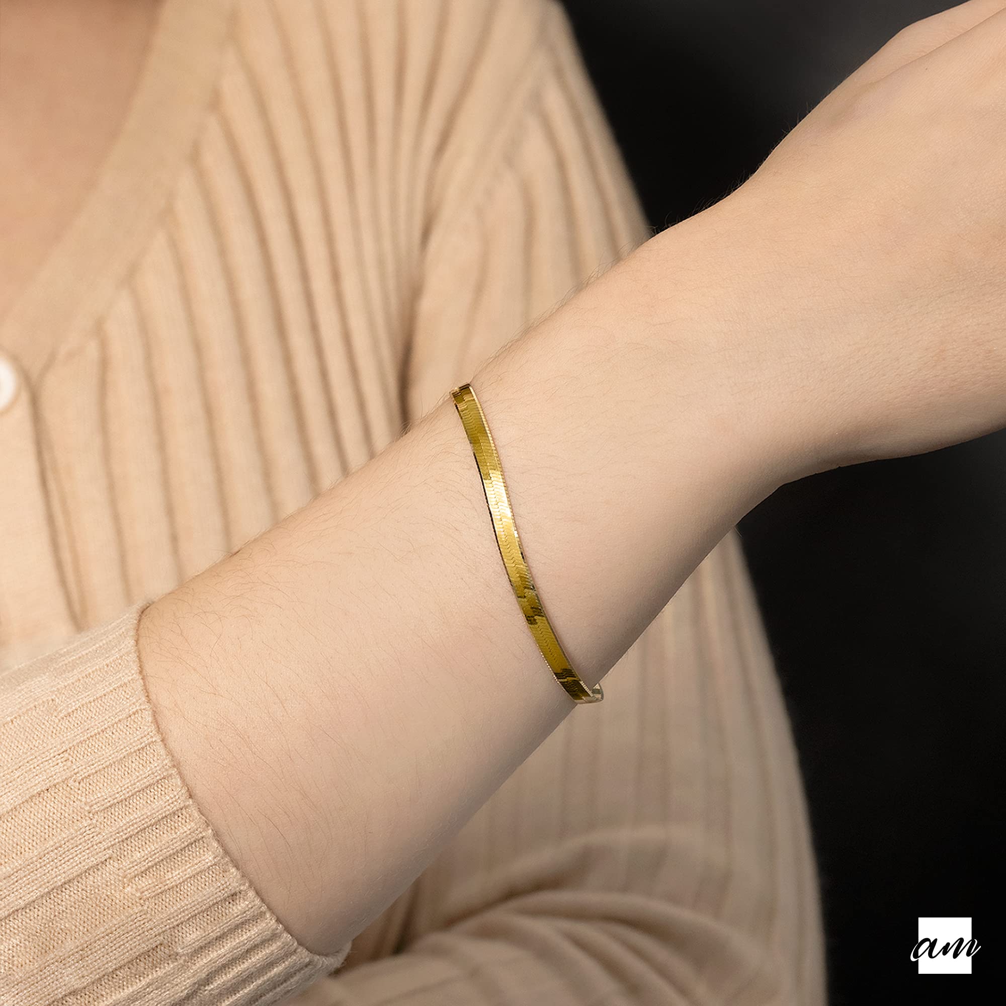 Amberta Pulsera Plana de Serpiente para Mujer en Plata de Ley 925