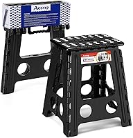 Vista 14 de ACSTEP Taburete plegable de 9 pulgadas, capacidad de 300 libras, taburete antideslizante con asa, taburetes plegables de plástico para niños, Negro