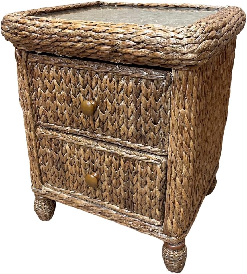 Seagrass Nightstand Rattan Wicker 2 Drawer Nightstand with