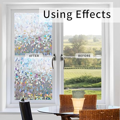 Miniatura 4 de LEMON CLOUD Película decorativa 3D de privacidad para ventana y calcomanías de vitral, holográfica, sin pegamento, esmerilado, anti-UV (media luna