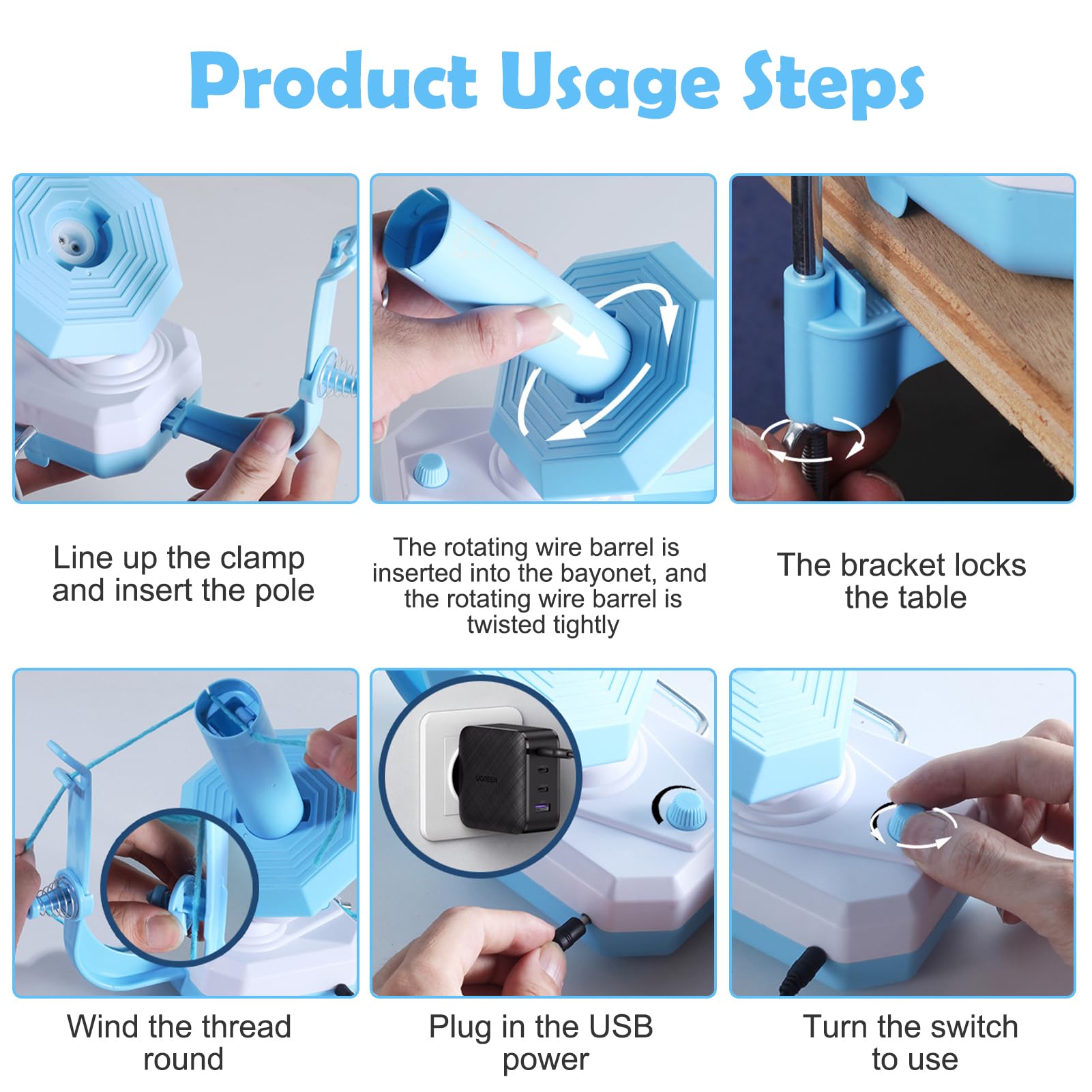 Bigodino elettrico – Automatico Yarn Winder, avvolgitore per lana, avvolgitore a sfera, avvolgitore per uncinetto a velocità continua, aiuto ideale per gli amanti del lavoro a maglia (blu)