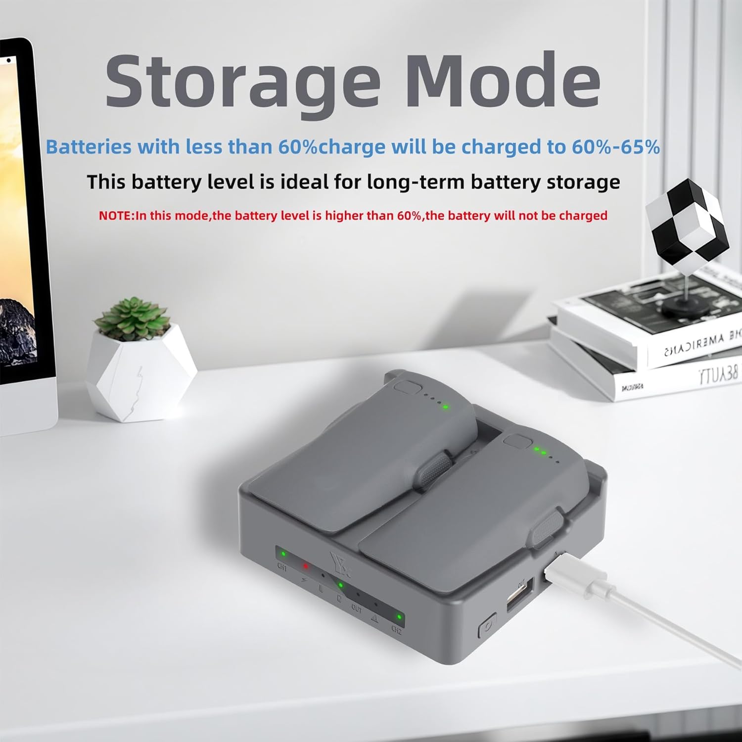 Charging Hub Compatible with DJI Neo 2 Batteries, Two Way Parallel Battery Charger with Storage Mode, USB Output Charger, Fast Charging Hub for Neo 2