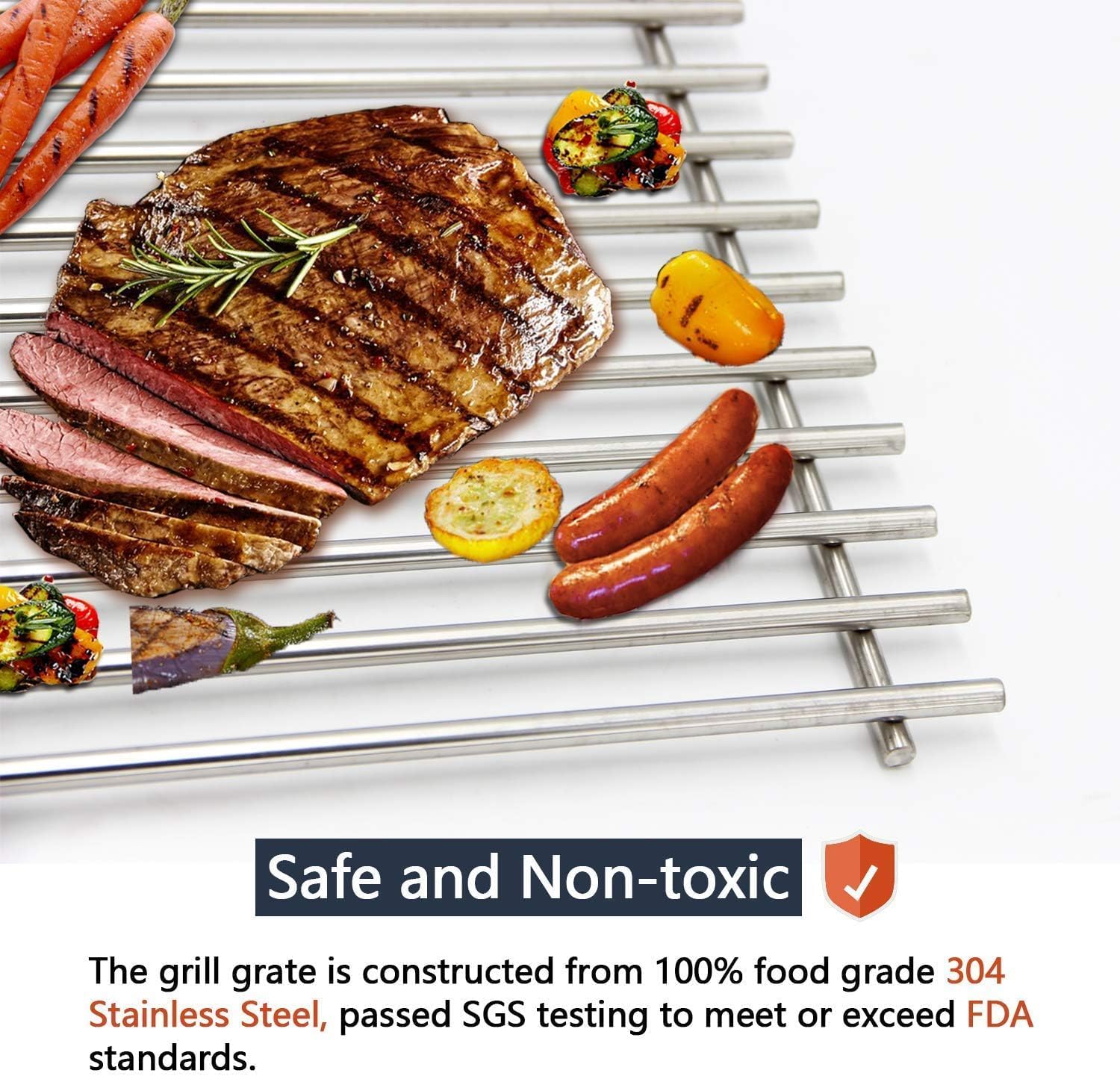 Hongso 17 Inch SUS304 Stainless Steel Grill Grates for Nexgrill 4 Burner 720-0830H 720-0830X 720-0670C 720-0830D 5 Burner 720-0888S 720-0888 720-0888N, GrillMaster Model (Stainless Steel)